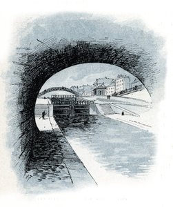 Les ecluses du canal saint Martin, paris (Vista das eclusas do canal Saint-Martin, Paris) Desenho de Gustave Fraipont (1849-1923) Desenho de "La seine a travers Paris" de Saint-Juirs de Gustave Fraipont