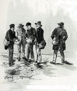 Les marchands de bout de charuto dans quartier Maubert, Paris (comerciantes de rua de pontas de cigarro e cigarros, distrito de Maubert, Paris) Desenho de Gustave Fraipont (1849-1923) tira de "La seine a travers Paris" de Saint-Juirs