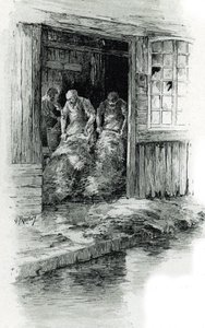Megissiers de la rue des gobelins em Paris (Tanners trabalhando couros e peles de animais na rue des Gobelins, Paris) Desenho de Gustave Frainpont (1849-1923) desenha a partir de "La seine a travers Paris" de Saint-Juirs de Gustave Fraipont