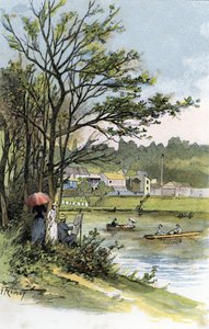 Passeios de domingo no Sena em Bas-Meudon (Meudon-sur-Seine) Desenho de Gustave Fraipont (1849-1923) a partir de Saint-Juirs