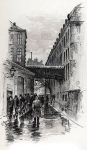 Vista de um flophouse (casa doss ou dosshouse) na rue de la Bucherie no distrito de Maubert, Paris Desenho de Gustave Fraipont (1849-1923) de Saint-Juirs de Gustave Fraipont