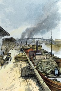 Vista do Canal de la Villette em Paris Desenho de Gustave Fraipont (1849-1923) de Saint-Juirs de Gustave Fraipont