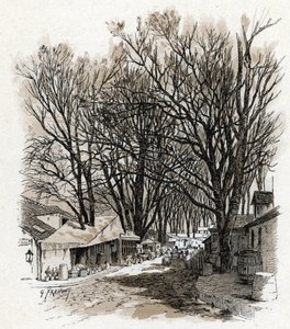 Vista do novo armazém da rue Leopold, bercy Paris (Vista do armazém da rue Leopold In bercy, Paris) Desenho de Gustave Fraipont (1849-1923) Desenhos de "La seine a travers Paris" de Saint-Juirs de Gustave Fraipont