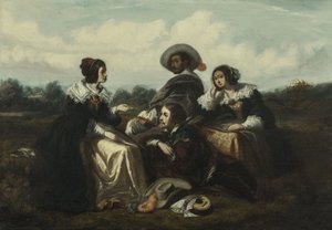 A história. Personagens em traje Luís XIII, ca. 1830 (óleo) de Gustave François Morin