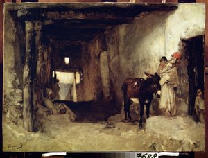 Orientalismo: "Uma Casa no Sara" Uma mulher e o seu filho acompanhados por um burro. Pintura de Gustave Guillaumet (1840-1887) 1880 aproximadamente Museu Pushkin, Moscovo