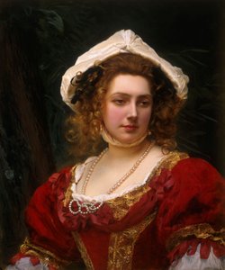 Retrato de uma senhora elegante em um vestido de veludo vermelho