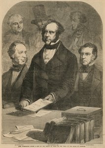 Lord Palmerston colocando uma cópia do Tratado de Paz sobre a mesa da Câmara dos Comuns de Gustave Janet