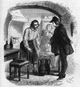 O poeta François Villon (1431-1463) retraçando uma garrafa de vinho. Gravura de Gustave Janet