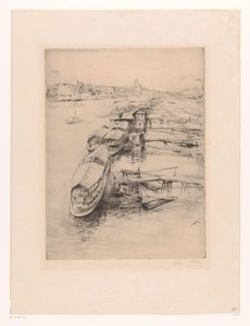 Barcos ancorados em Auteuil, Paris Les bateaux Parisiens, Auteuil de Gustave Leheutre (signed by artist)
