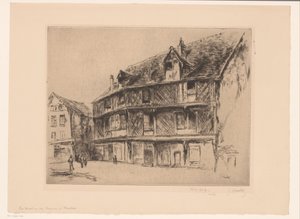 Rua com casas e andarilhos em Chartres
La maison du saumon (Chartres) (título sobre o objecto) de Gustave Leheutre (signed by artist)