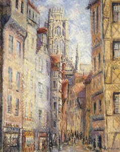 Rouen, uma rua da igreja; Ruão, rue avec L "Eglise, c.1920 de Gustave Loiseau