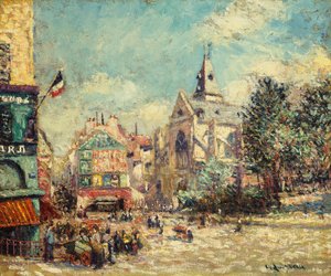 A igreja de Saint Medard e a estrada Mouffetard em Paris; Igreja de Saint-Medard e Rue Mouffetard, Paris, 1903