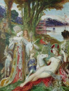Os Unicórnios (óleo sobre tela) de Gustave Moreau