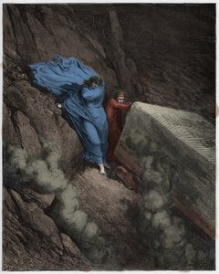Inferno, Canto 11: A tumba em chamas do Papa Anastácio II (Anastase II), ilustração da Divina Comédia de Dante Alighieri, 1885 (gravura digital colorida) de Gustave after Dore