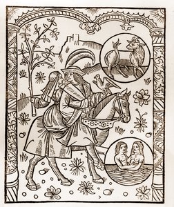 Calendário dos Pastores - Os Trabalhos dos Meses - Maio - Corte de madeira do livro de 1496 impresso por Guy Marchant (Guido Mercator) em Troyes - Gravura em madeira em "Le grand Calendrier et compost des shepherds" -