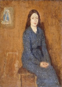 Uma garota sentada, vestindo um vestido azul manchado, 1914-15 de Gwen John