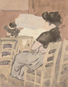 Uma mulher e uma jovem rapariga no interior de uma igreja (aguarela sobre papel) de Gwen John