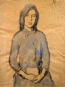 Menina, Mãos Descansando no colo (lápis e aquarela sobre papel) de Gwen John
