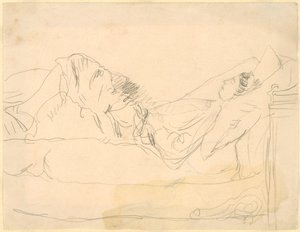 Rapariga deitada numa cama (lápis sobre papel) de Gwen John