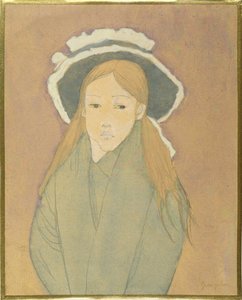 Menina com chapéu grande e cabelos cor de palha, década de 1910 (wc, guache e grafite sobre papel)