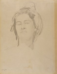 Cabeça de uma jovem mulher (lápis e lavar no papel) de Gwen John