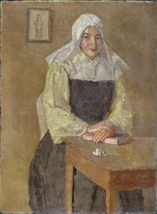 Mere Poussepin sentada à mesa (óleo sobre tela) de Gwen John