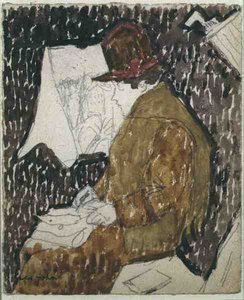 Perfil de uma mulher em um vagão ferroviário (aquarela sobre papel) de Gwen John