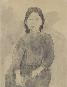 Garota sentada (Marie Hamonet) (Carvão, lavagem cinza e bodycolour em papel cinza)