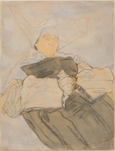 Freira adormecida, c. 1916-18 (carvão, aguarela e guache) de Gwen John