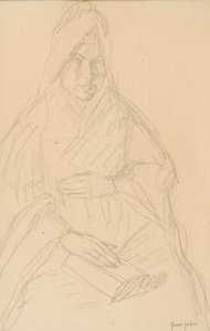 Estudo para Mere Poussepin sentado em uma mesa, c.1915 de Gwen John
