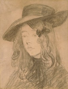 Winifred John com um chapéu grande (carvão sobre papel) de Gwen John