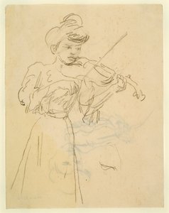 Mulher de pé a tocar violino (lápis sobre papel) de Gwen John