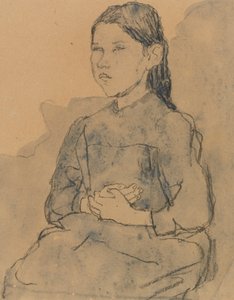 Rapariga: Marie Hamonet, c.1918 (carvão e azul lavado no papel) de Gwen John