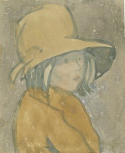 Rapariga com chapéu e casaco castanhos (aguarela sobre papel) de Gwen John