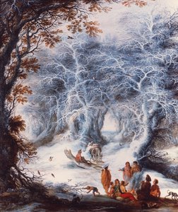 Paisagem de inverno com um acampamento cigano