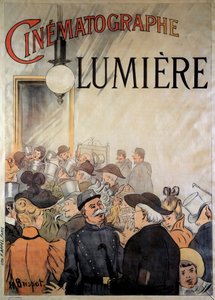 Cartaz para o cineasta dos irmãos Lumiere no Grand Café em dezembro de 1895 (ilustração)
