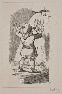 Um goblin esculpe o ano de 1846 em uma rocha de H. C. Henneberg