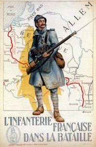 Infantaria francesa em batalha (a linha vermelha representa a linha Hindenburg) - doente por H. Delaspre