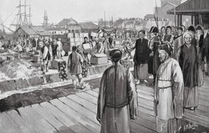 O Comissário Lin destrói milhares de arcas de ópio (litografia)