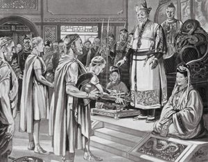 O imperador chinês recebe uma missão (litografia)