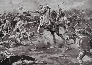 Os francos ajudam a derrotar os hunos (litografia)