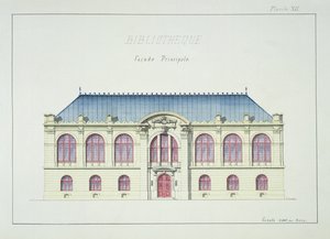Fachada principal de uma biblioteca, placa XII de um fólio de desenhos, c.1870