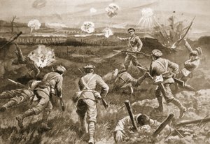 O Sargento H. Wells lidera um pelotão em direção aos enredos de arame alemães depois que seu policial foi morto