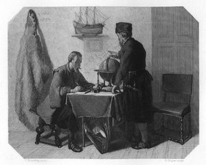 Willem Barents e Jacob van Heemskerk traçando sua rota, 1596 c1870