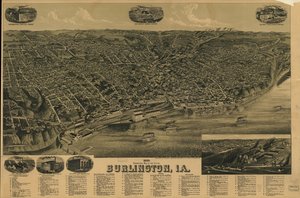 Mapa em perspetiva de 1889 da cidade de Burlington, Ia. LOC 75693230 de H. Wellge