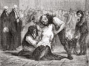 A Tortura de Madame de la Motte, gravada por Meyer-Heine, de "Histoire de la Revolution Française" de Louis Blanc (1811-82)