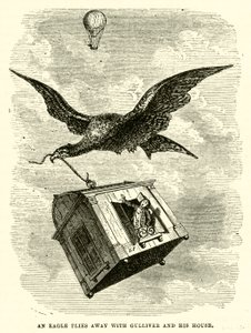 Uma águia voa com Gulliver e a sua casa (gravura) de after Hablot Knight Browne