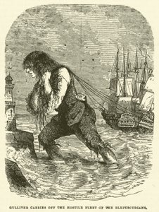 Gulliver transporta a frota hostil dos Blefuscudianos (gravura) de after Hablot Knight Browne