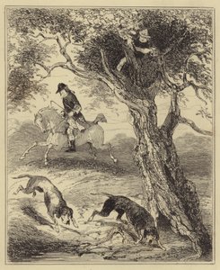 Dick Turpin caçado por cães de sangue de Hablot Knight Browne