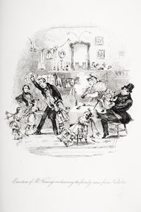 Emoção do Sr. Kenwigs ao ouvir as notícias da família de Nicholas, ilustração de "Nicholas Nickleby", de Charles Dickens (1812-1870), publicada em 1839 (ver também 259138) de Hablot Knight Browne